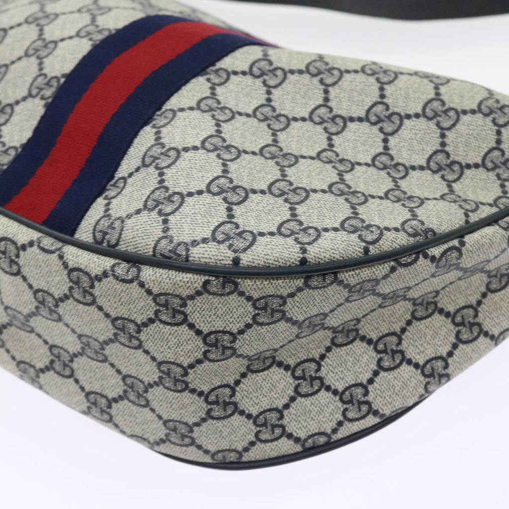 GUCCI GG Canvas Sherry Line Shoulder Bag PVC Leather Navy 10 12 3840 55760