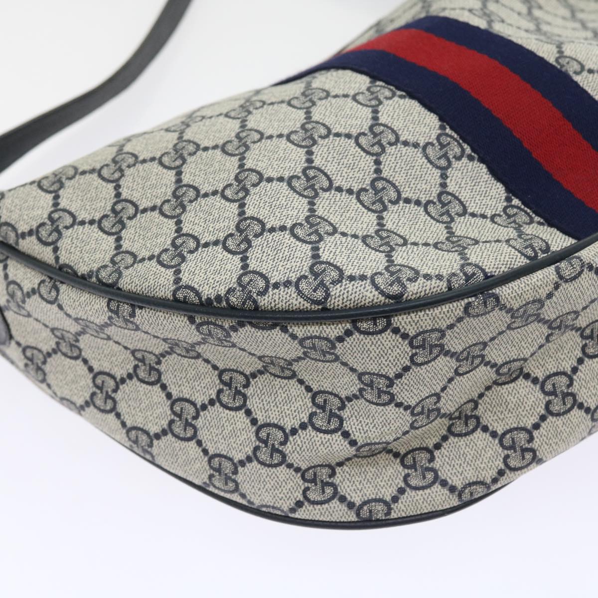 GUCCI GG Canvas Sherry Line Shoulder Bag PVC Leather Navy 10 12 3840 55760