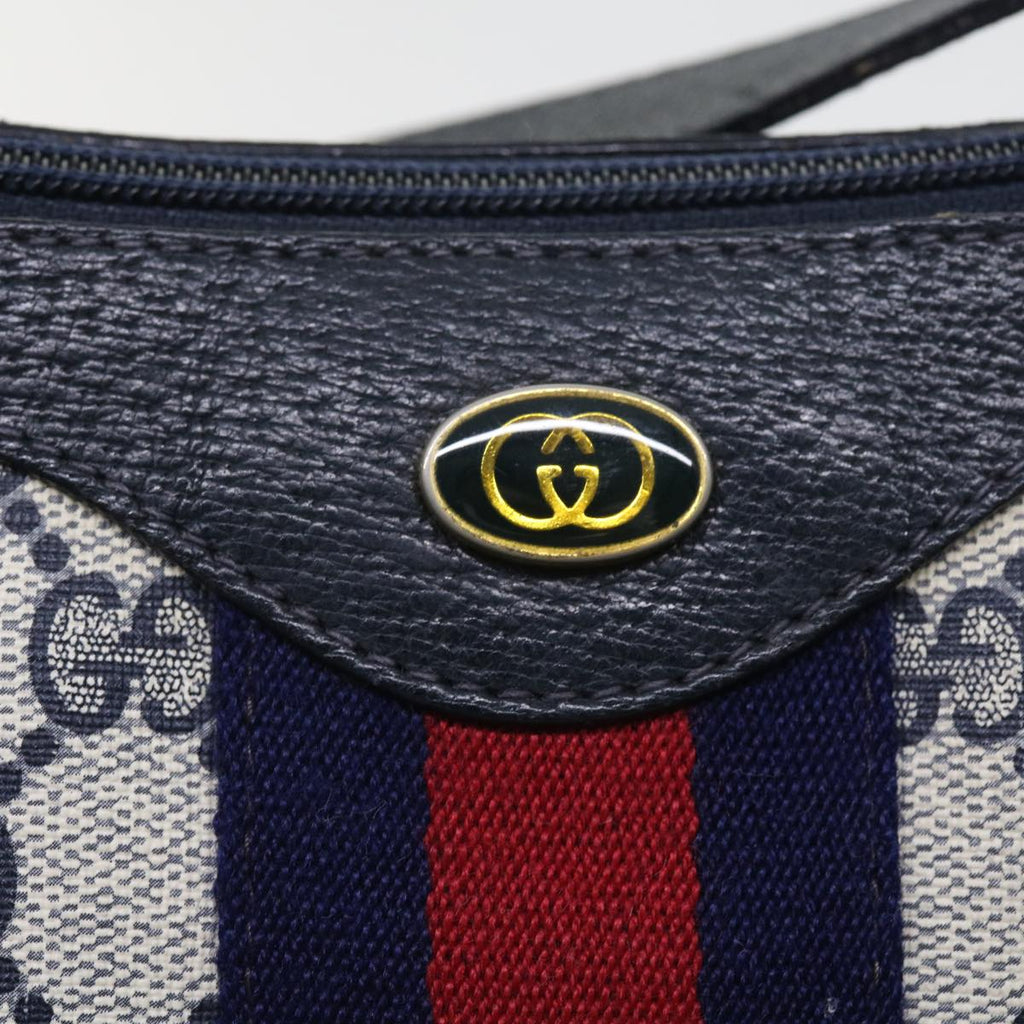 GUCCI GG Canvas Sherry Line Shoulder Bag PVC Leather Navy 10 12 3840 55760