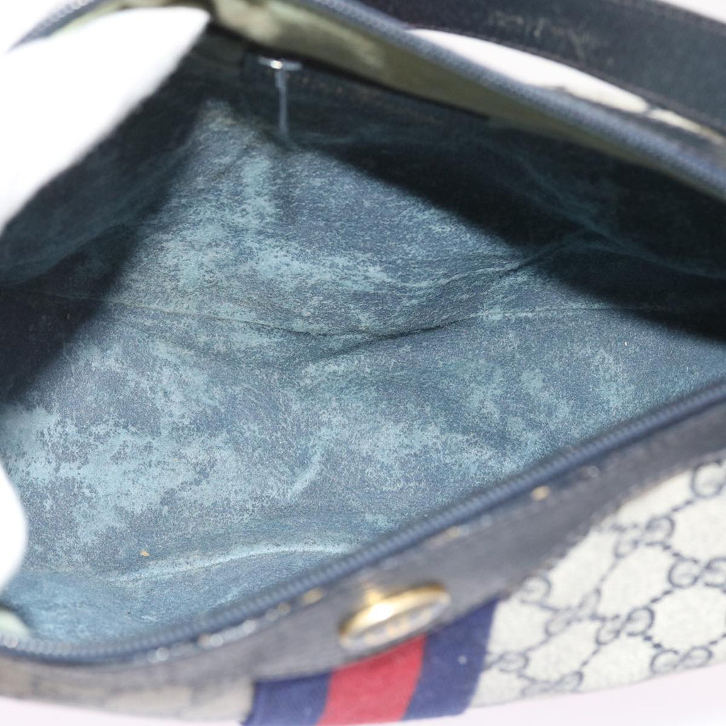 GUCCI GG Canvas Sherry Line Shoulder Bag PVC Leather Navy 10 12 3840 55760