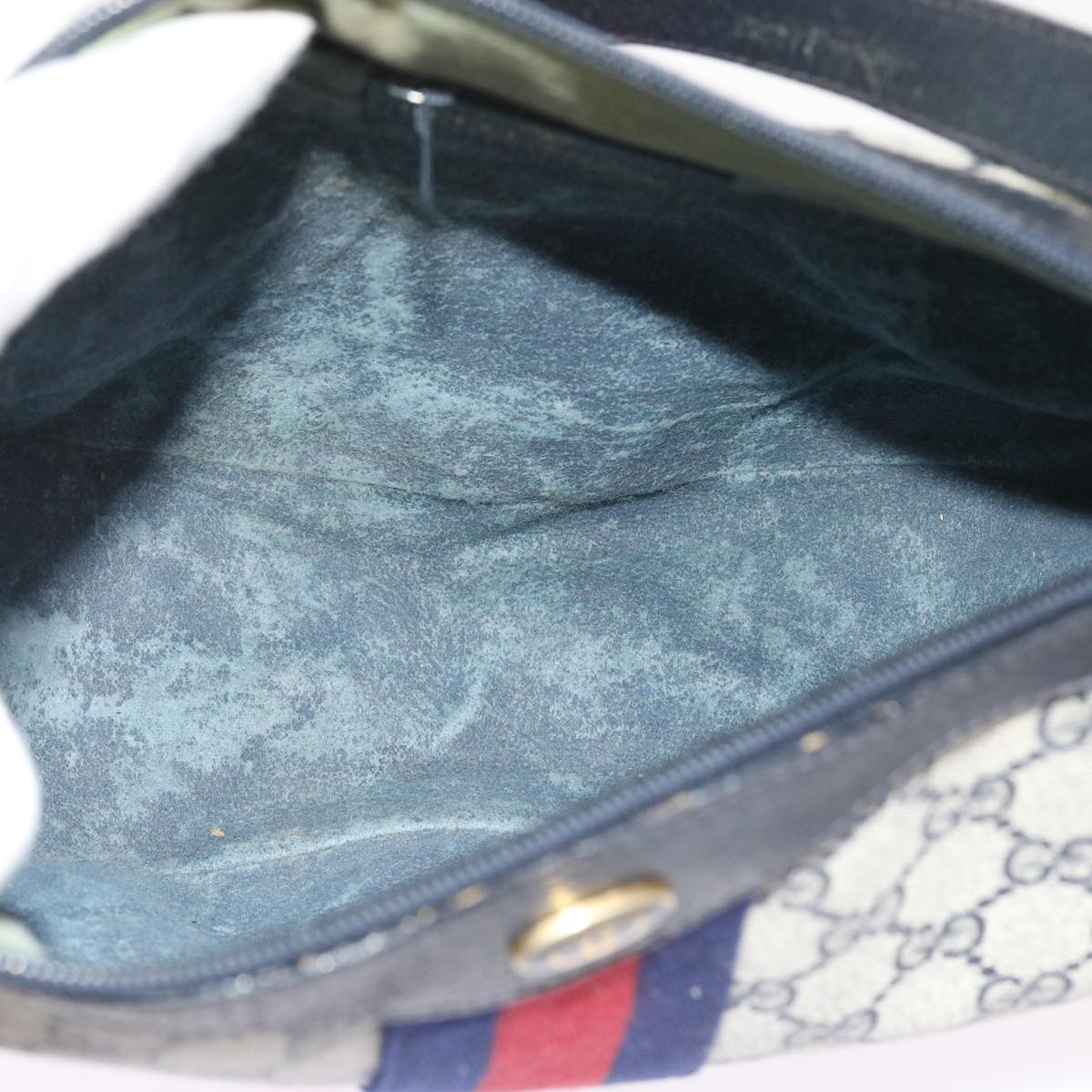 GUCCI GG Canvas Sherry Line Shoulder Bag PVC Leather Navy 10 12 3840 55760