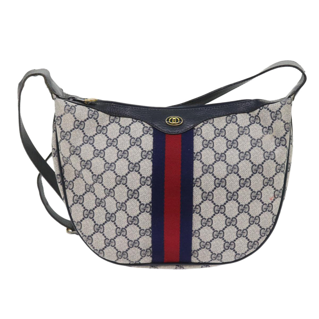 GUCCI GG Canvas Sherry Line Shoulder Bag PVC Leather Navy 10 12 3840 55760