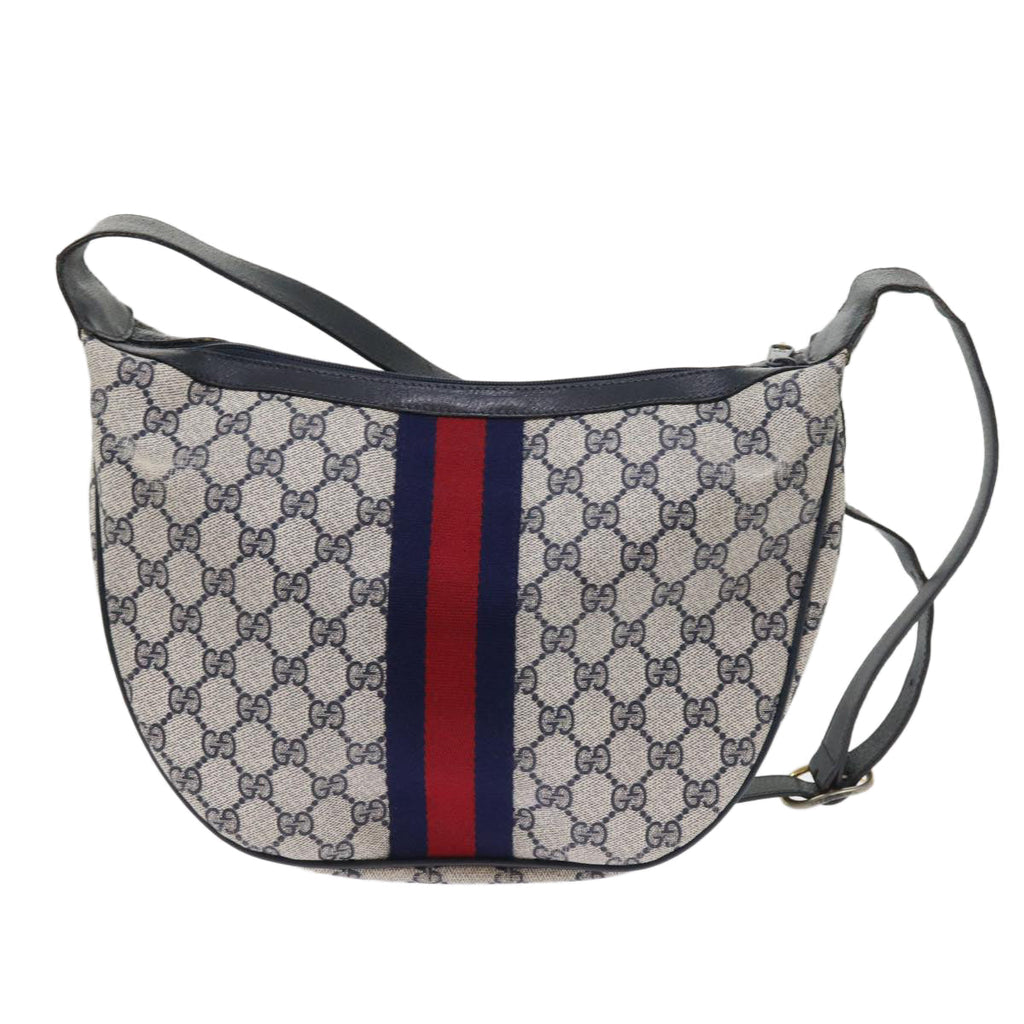 GUCCI GG Canvas Sherry Line Shoulder Bag PVC Leather Navy 10 12 3840 55760