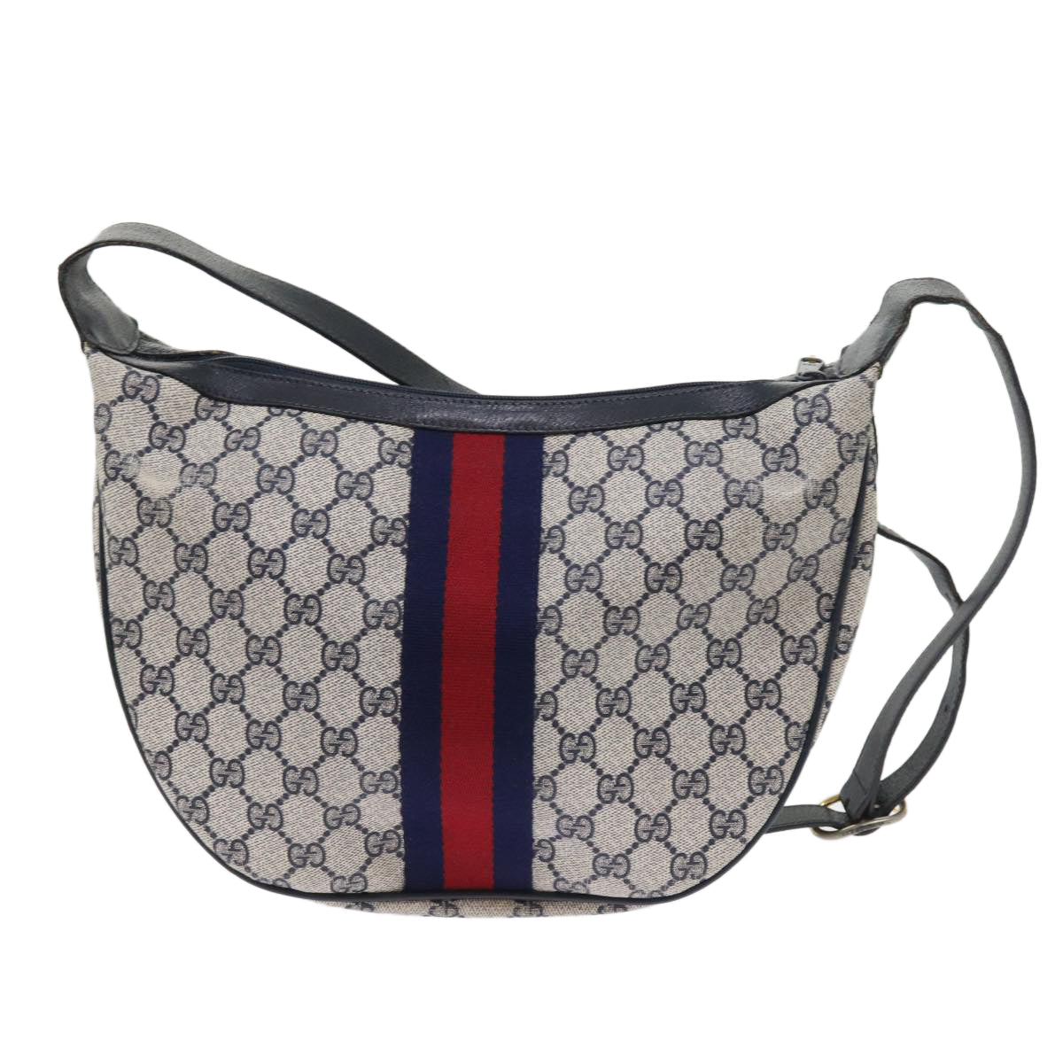 GUCCI GG Canvas Sherry Line Shoulder Bag PVC Leather Navy 10 12 3840 55760