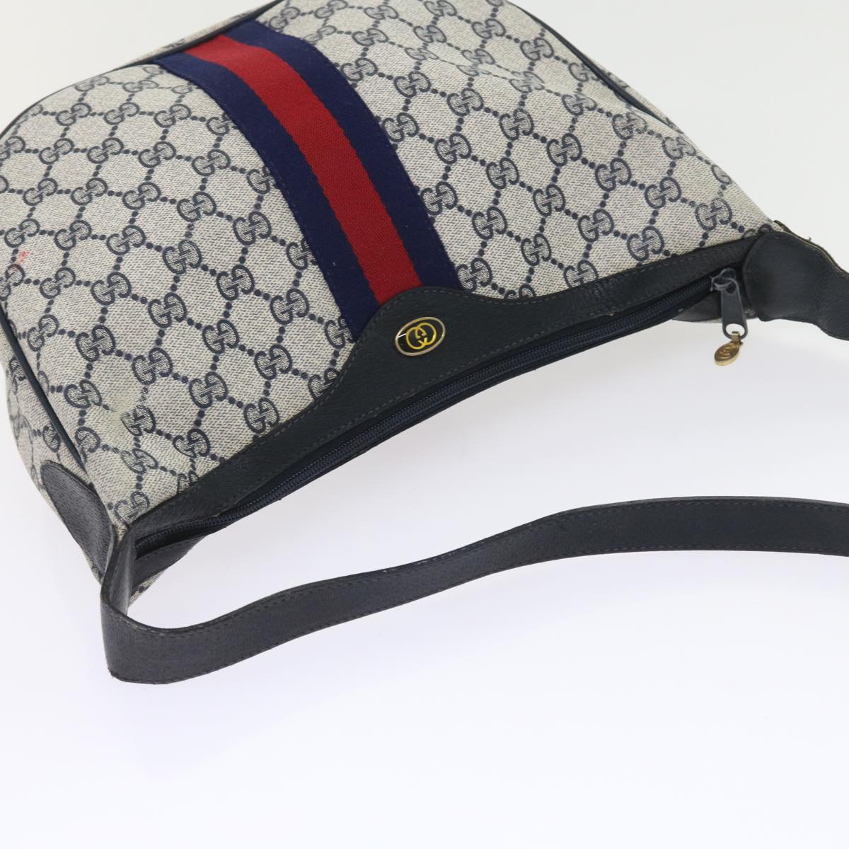 GUCCI GG Canvas Sherry Line Shoulder Bag PVC Leather Navy 10 12 3840 55760