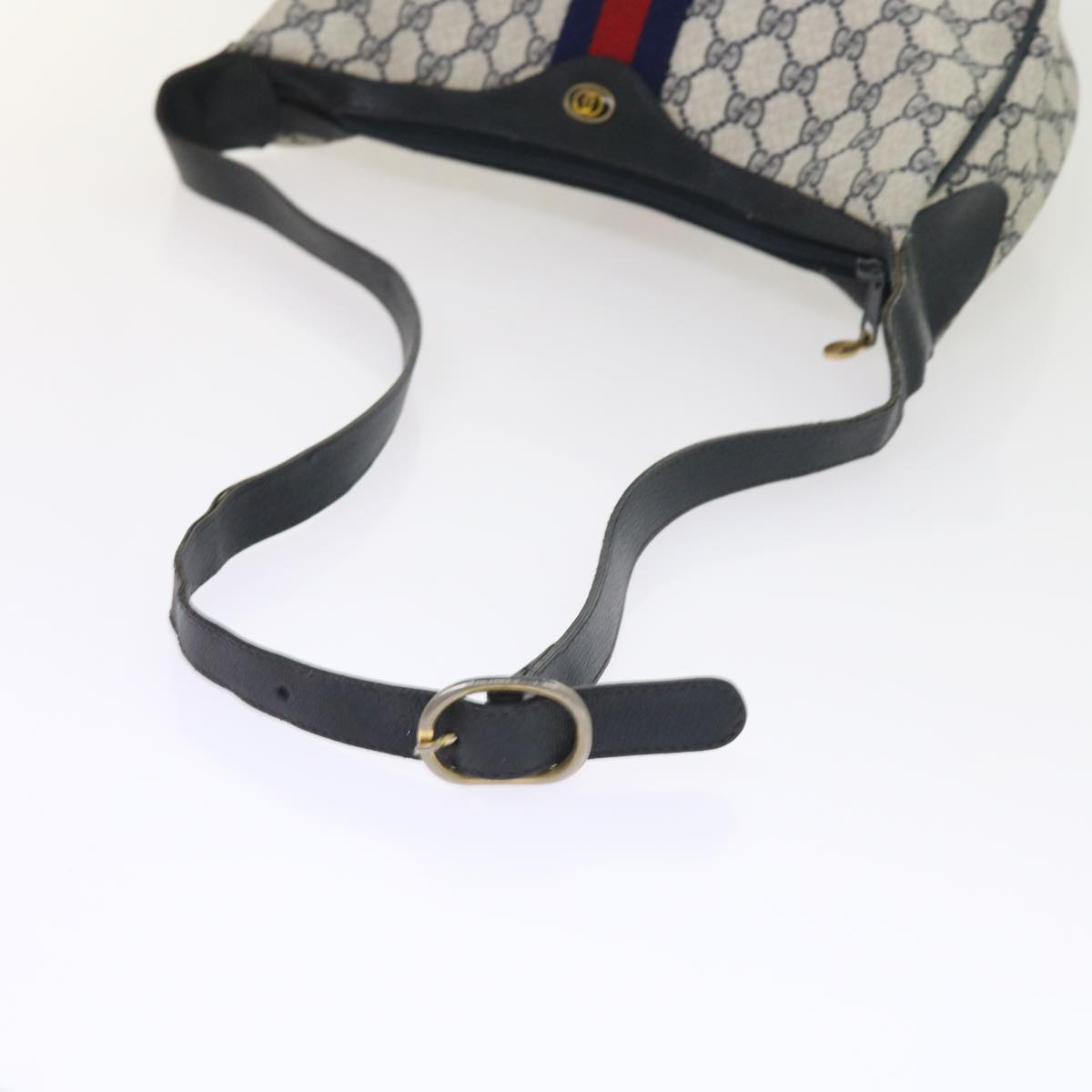 GUCCI GG Canvas Sherry Line Shoulder Bag PVC Leather Navy 10 12 3840 55760