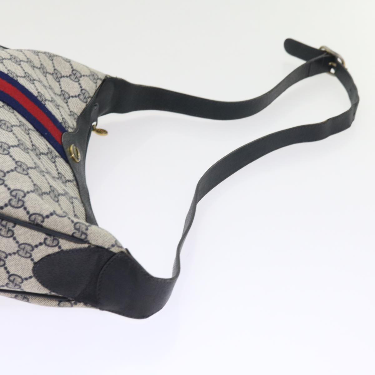 GUCCI GG Canvas Sherry Line Shoulder Bag PVC Leather Navy 10 12 3840 55760