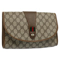 GUCCI GG Canvas Web Sherry Line Clutch Bag PVC Leather Beige Green 55840