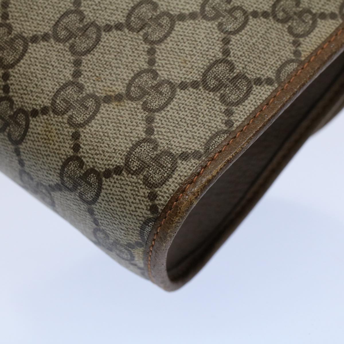 GUCCI GG Canvas Web Sherry Line Clutch Bag PVC Leather Beige Green 55840