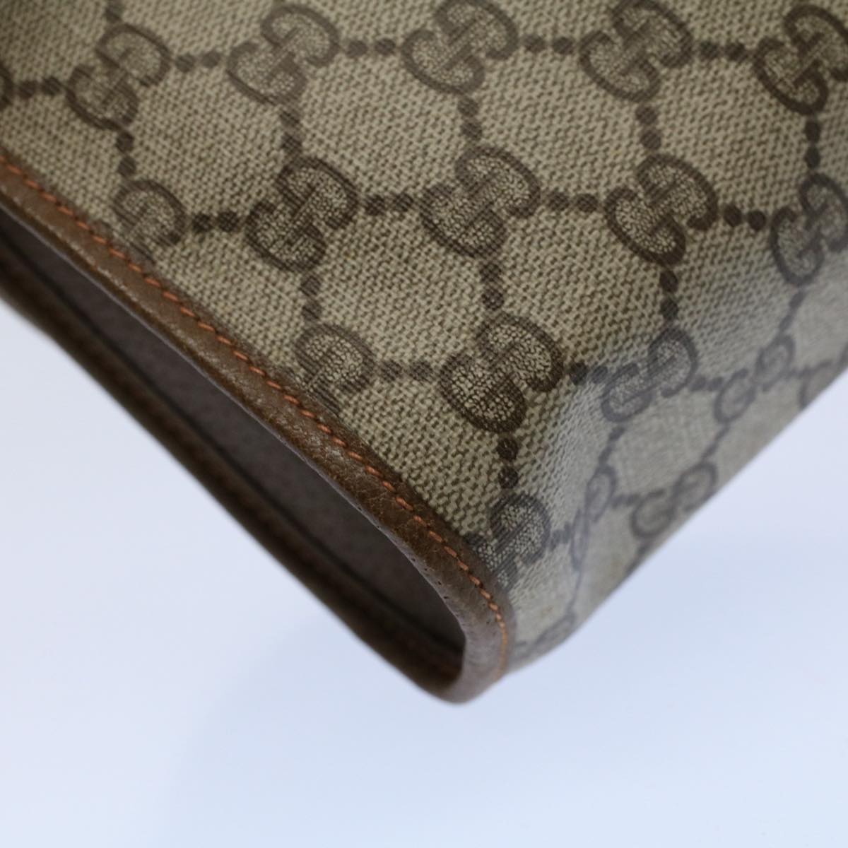 GUCCI GG Canvas Web Sherry Line Clutch Bag PVC Leather Beige Green 55840