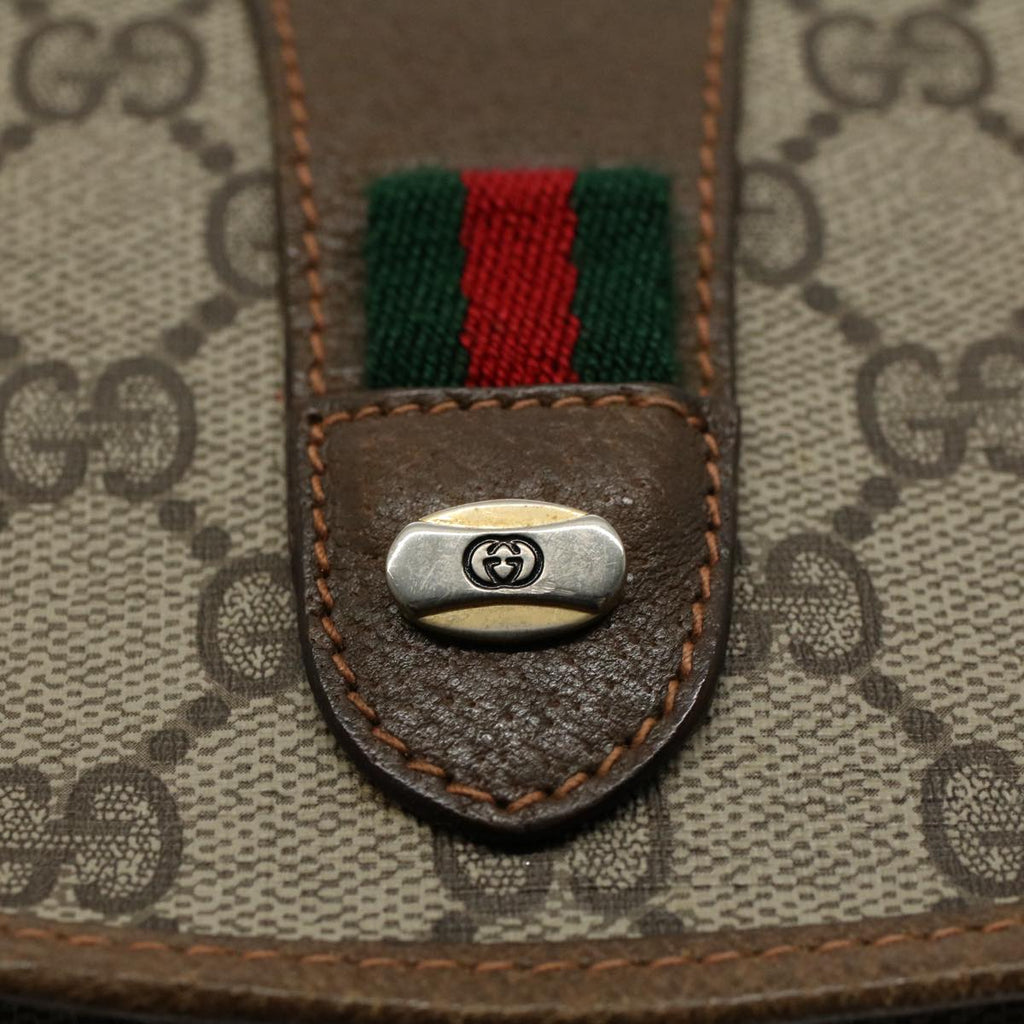 GUCCI GG Canvas Web Sherry Line Clutch Bag PVC Leather Beige Green 55840