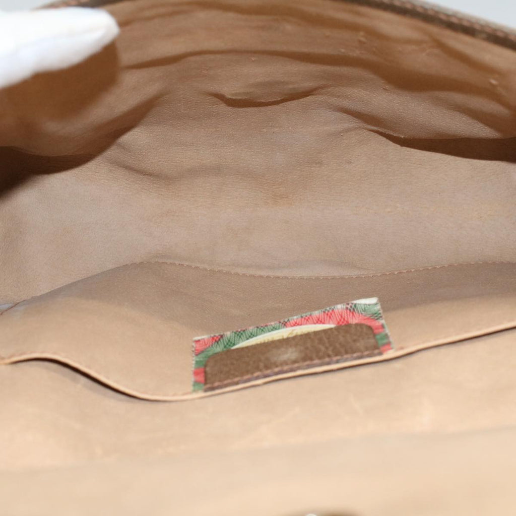 GUCCI GG Canvas Web Sherry Line Clutch Bag PVC Leather Beige Green 55840