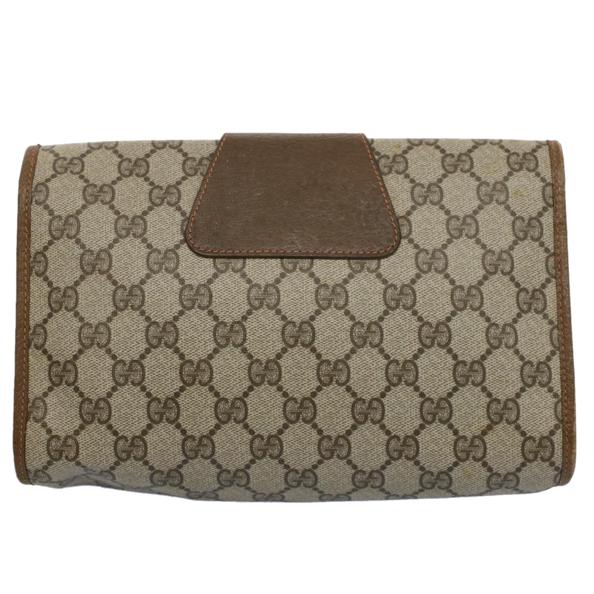 GUCCI GG Canvas Web Sherry Line Clutch Bag PVC Leather Beige Green 55840