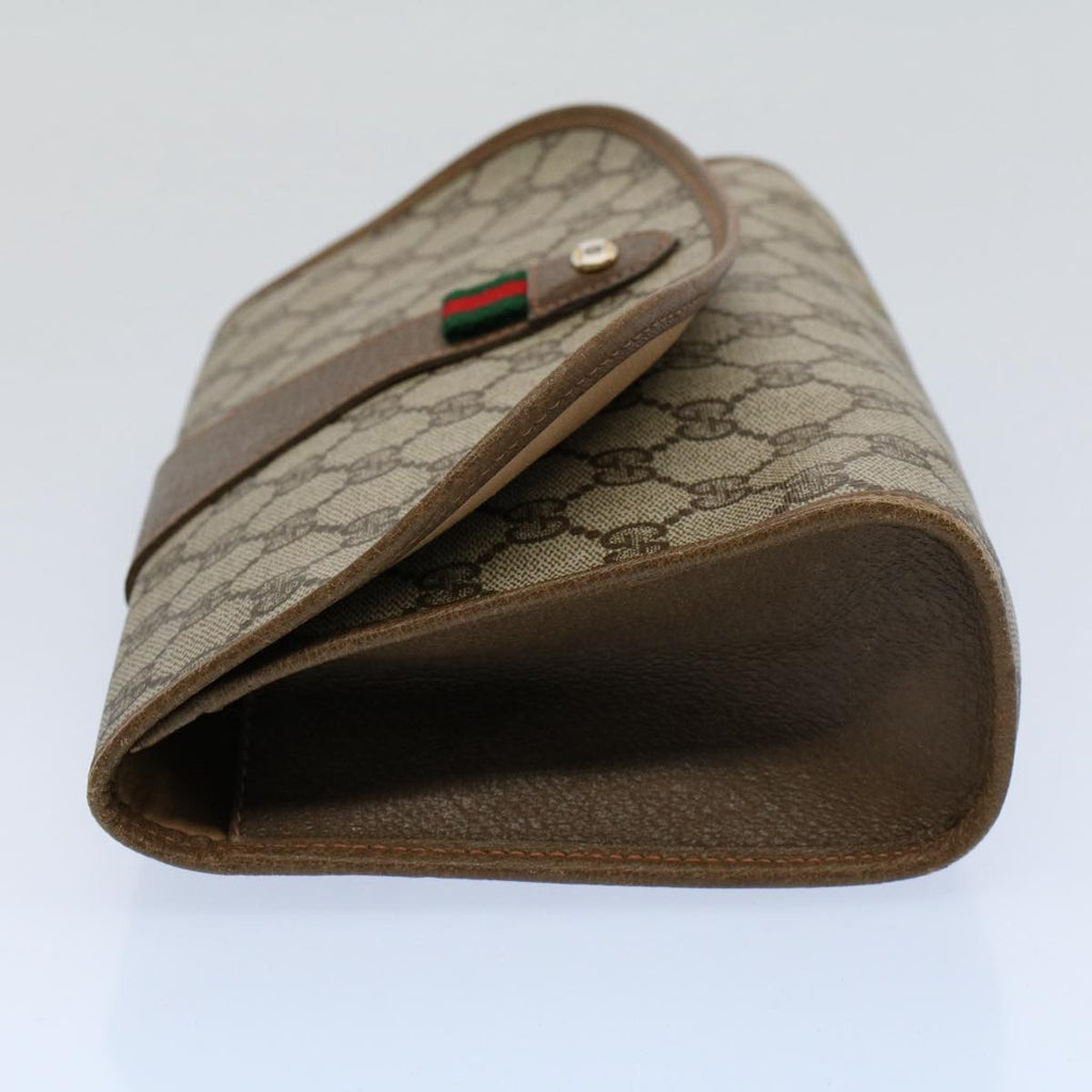 GUCCI GG Canvas Web Sherry Line Clutch Bag PVC Leather Beige Green 55840