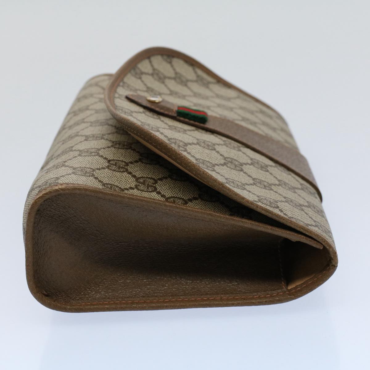 GUCCI GG Canvas Web Sherry Line Clutch Bag PVC Leather Beige Green 55840