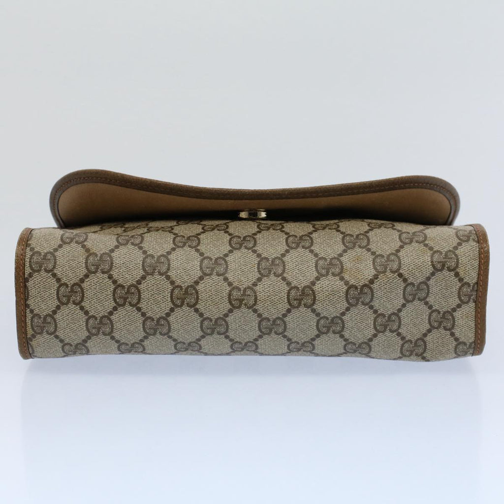 GUCCI GG Canvas Web Sherry Line Clutch Bag PVC Leather Beige Green 55840