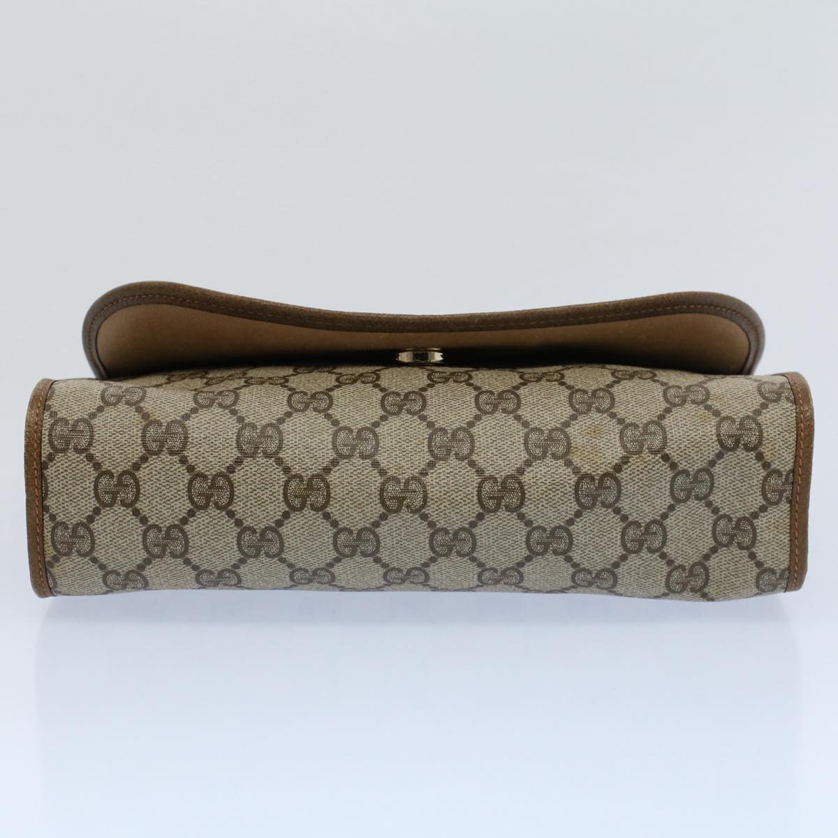 GUCCI GG Canvas Web Sherry Line Clutch Bag PVC Leather Beige Green 55840