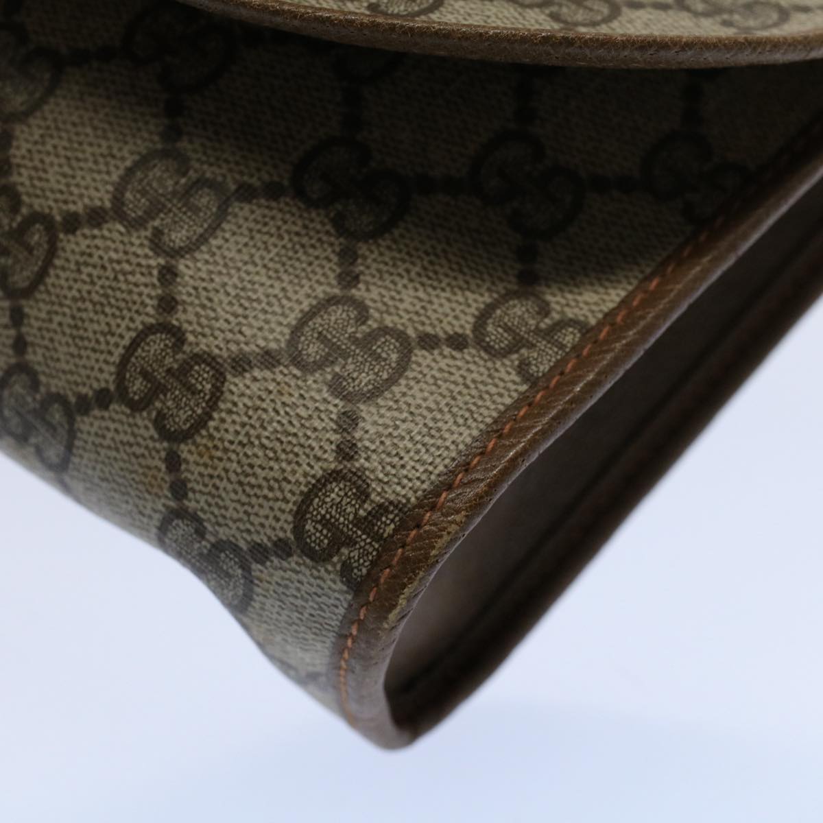 GUCCI GG Canvas Web Sherry Line Clutch Bag PVC Leather Beige Green 55840