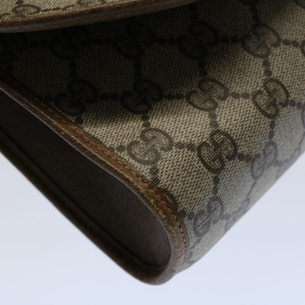 GUCCI GG Canvas Web Sherry Line Clutch Bag PVC Leather Beige Green 55840