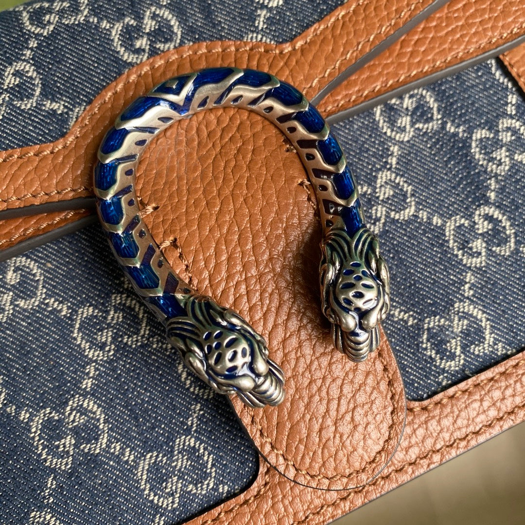 gg Dionysus Mini Bag Dark Blue And Ivory Eco Washed Organic gg Jacquard Denim Brown For Women 7.5in/19cm gg 421970 2KQFN 4483