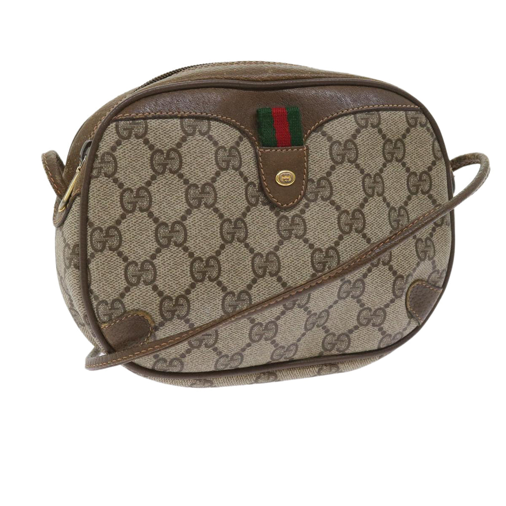 GUCCI GG Canvas Web Sherry Line Shoulder Bag PVC Leather Beige Red 55892