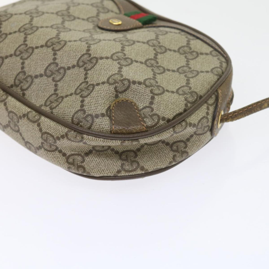 GUCCI GG Canvas Web Sherry Line Shoulder Bag PVC Leather Beige Red 55892