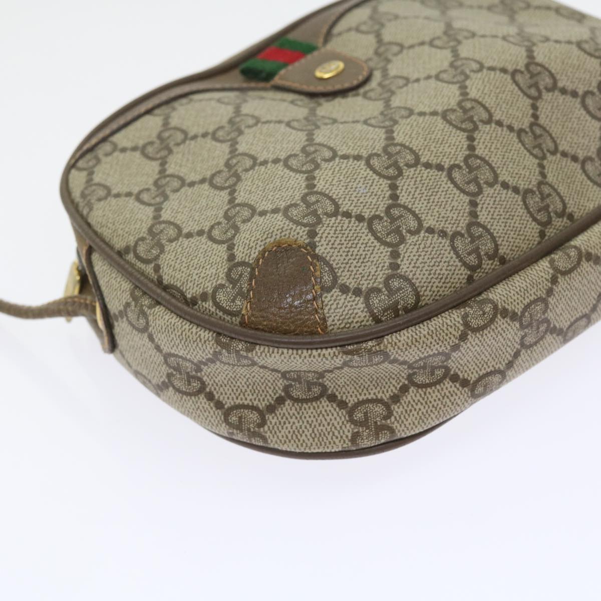 GUCCI GG Canvas Web Sherry Line Shoulder Bag PVC Leather Beige Red 55892