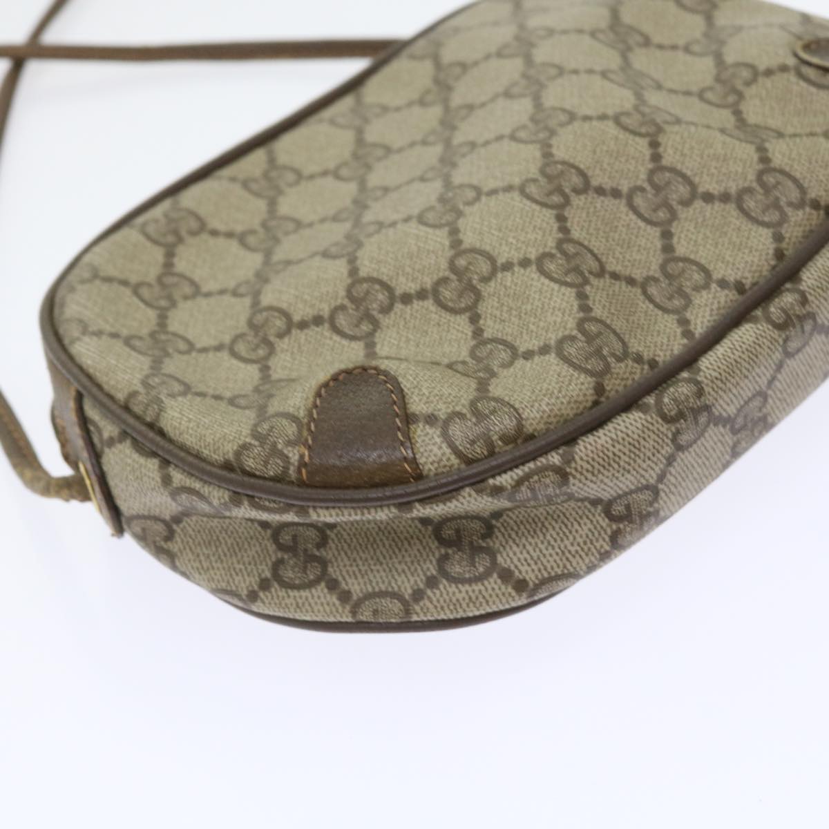 GUCCI GG Canvas Web Sherry Line Shoulder Bag PVC Leather Beige Red 55892