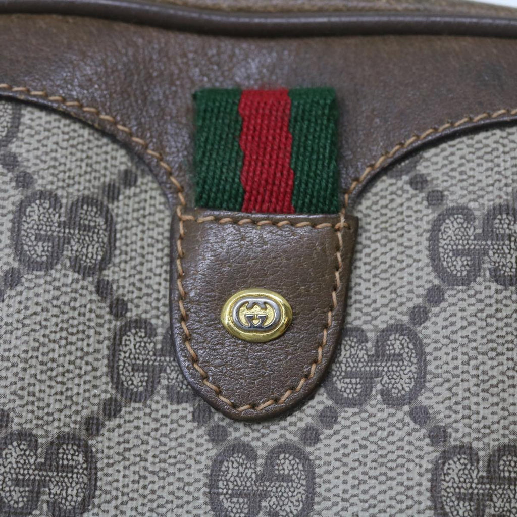 GUCCI GG Canvas Web Sherry Line Shoulder Bag PVC Leather Beige Red 55892