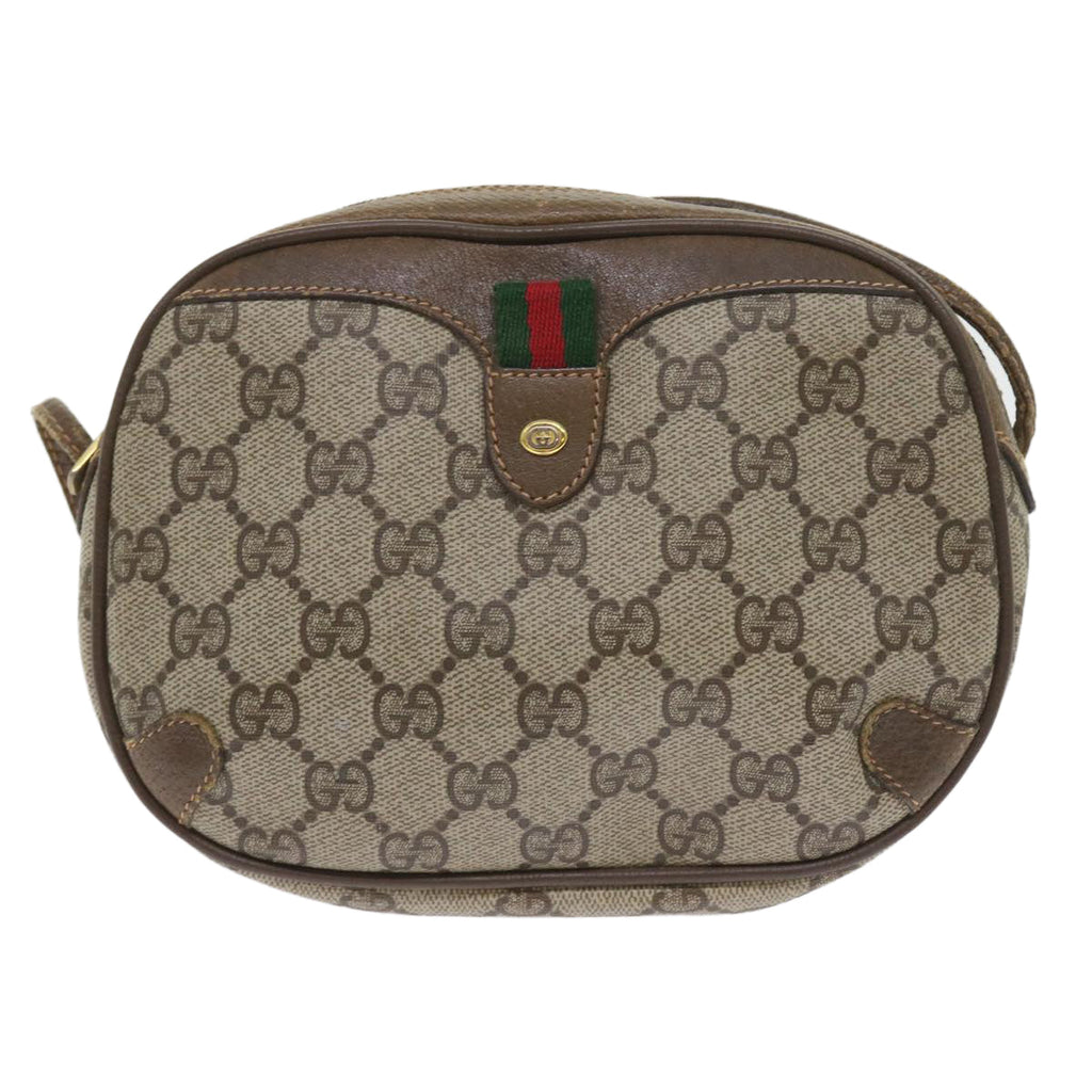 GUCCI GG Canvas Web Sherry Line Shoulder Bag PVC Leather Beige Red 55892