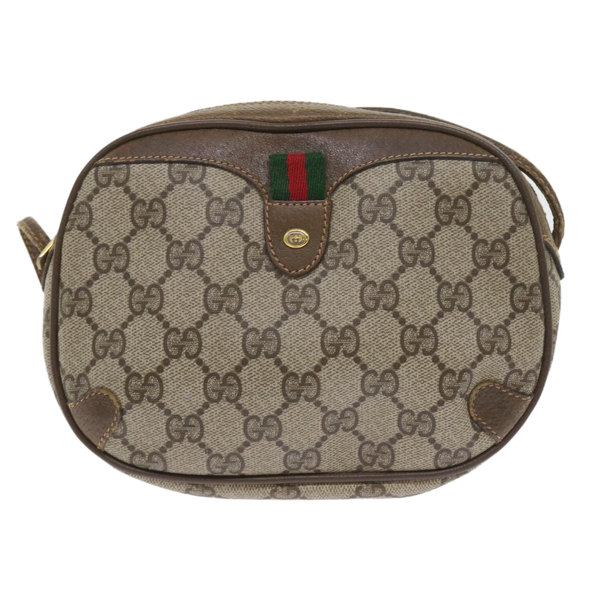 GUCCI GG Canvas Web Sherry Line Shoulder Bag PVC Leather Beige Red 55892