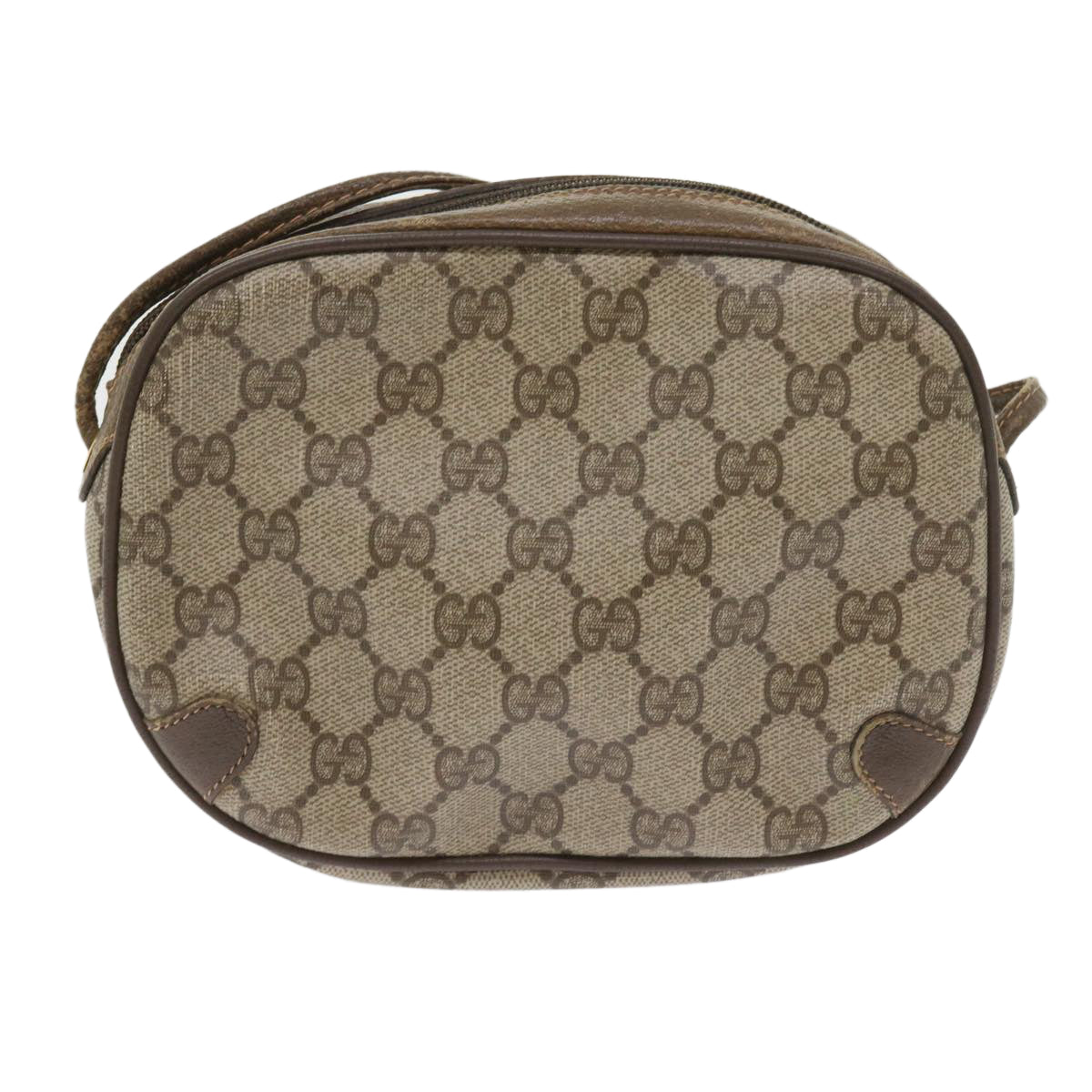 GUCCI GG Canvas Web Sherry Line Shoulder Bag PVC Leather Beige Red 55892