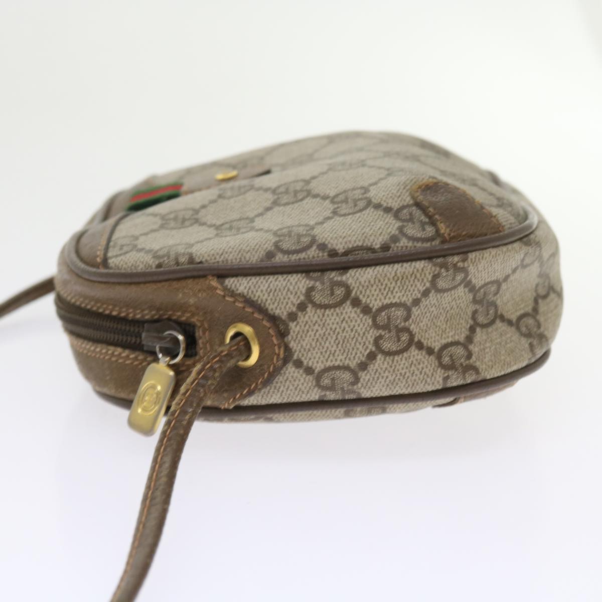 GUCCI GG Canvas Web Sherry Line Shoulder Bag PVC Leather Beige Red 55892