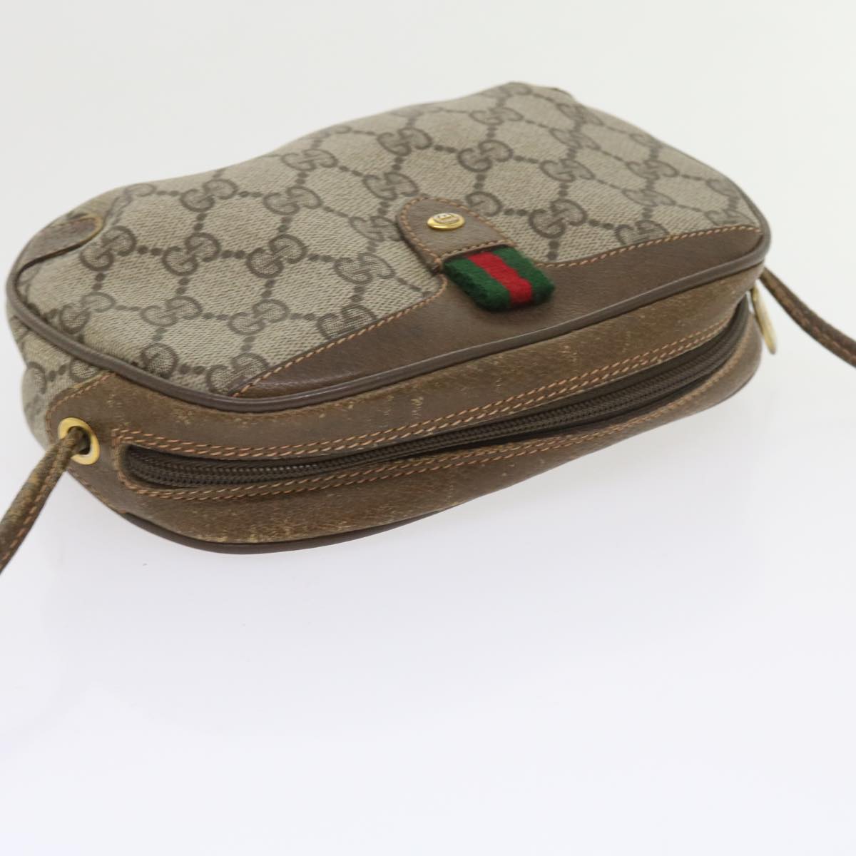 GUCCI GG Canvas Web Sherry Line Shoulder Bag PVC Leather Beige Red 55892