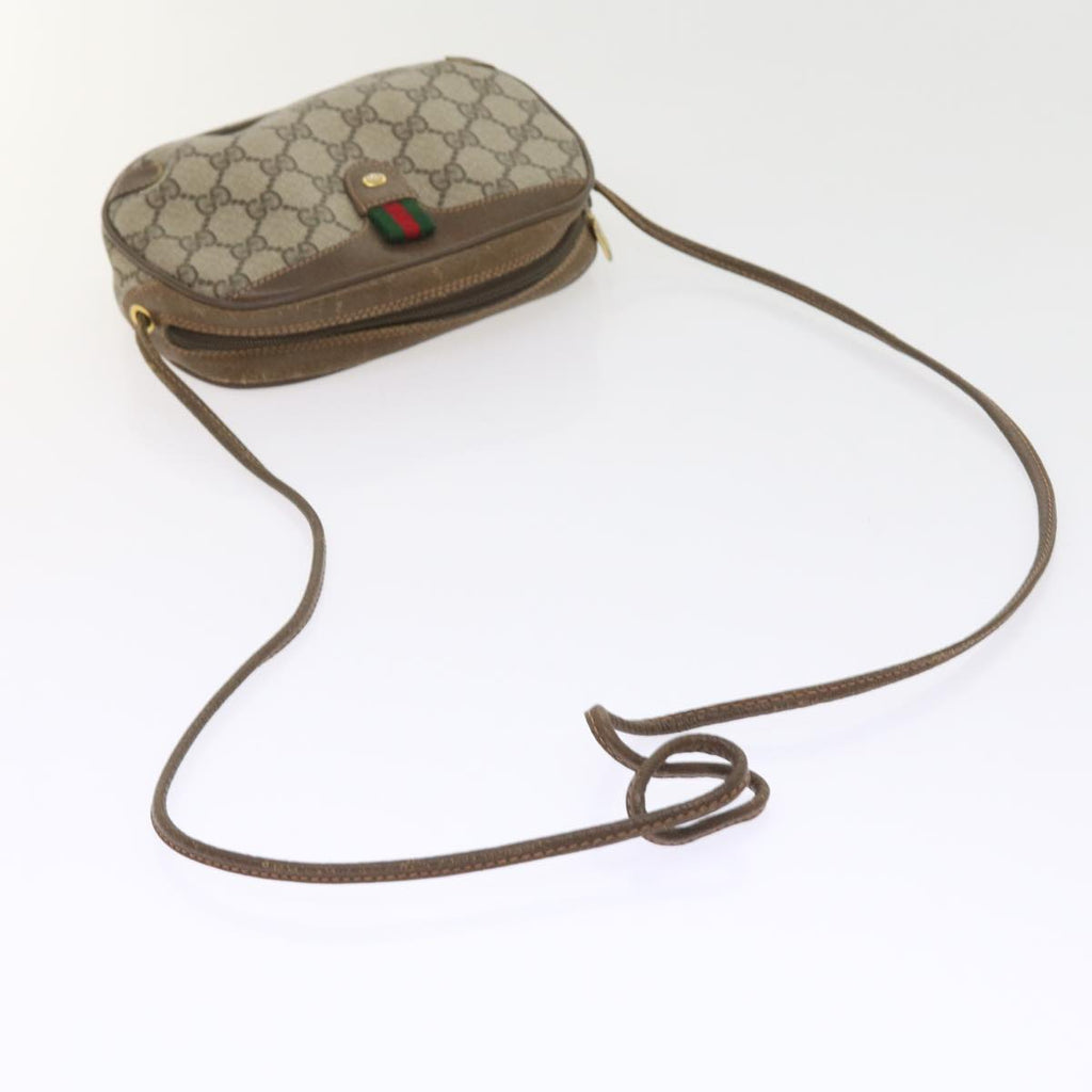 GUCCI GG Canvas Web Sherry Line Shoulder Bag PVC Leather Beige Red 55892