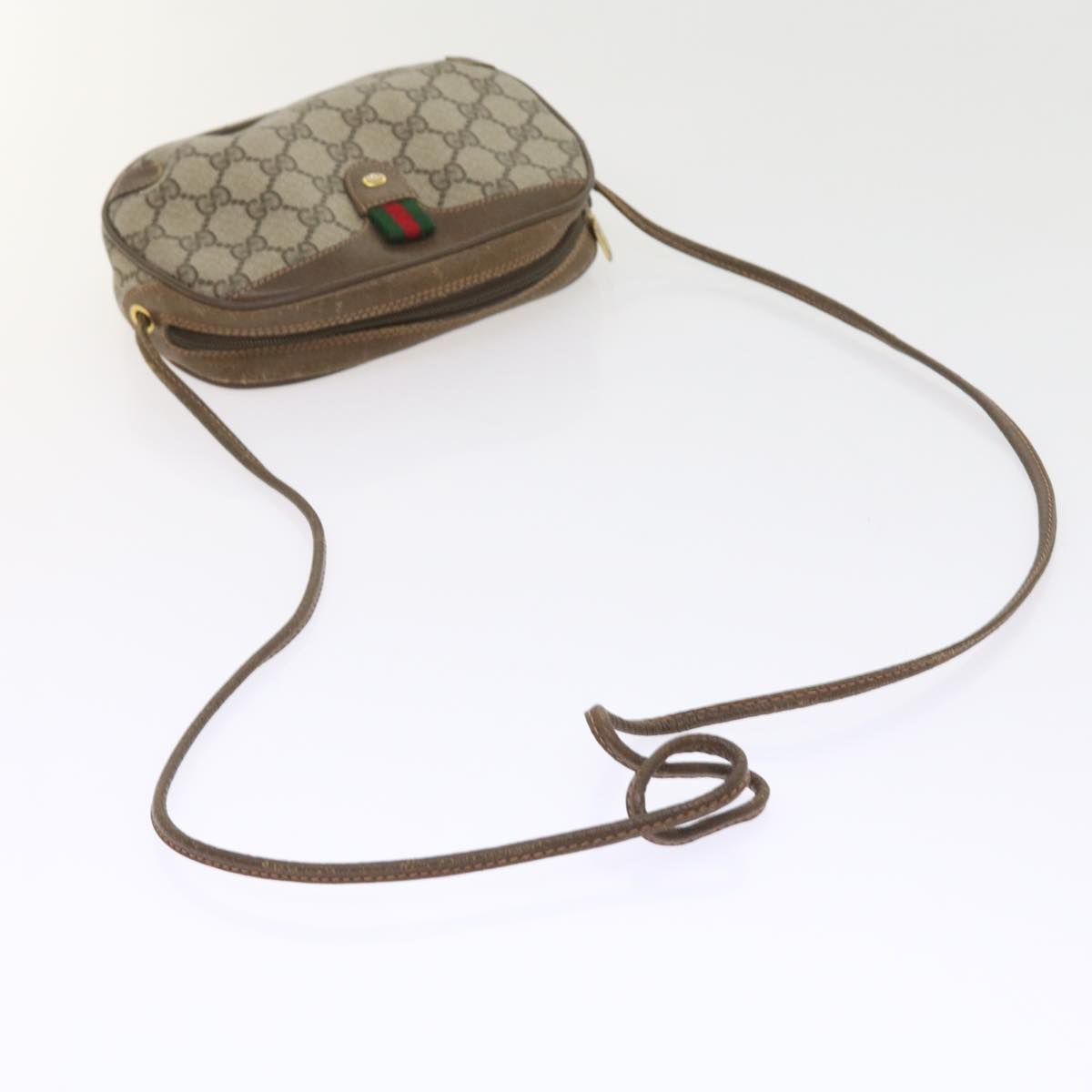 GUCCI GG Canvas Web Sherry Line Shoulder Bag PVC Leather Beige Red 55892