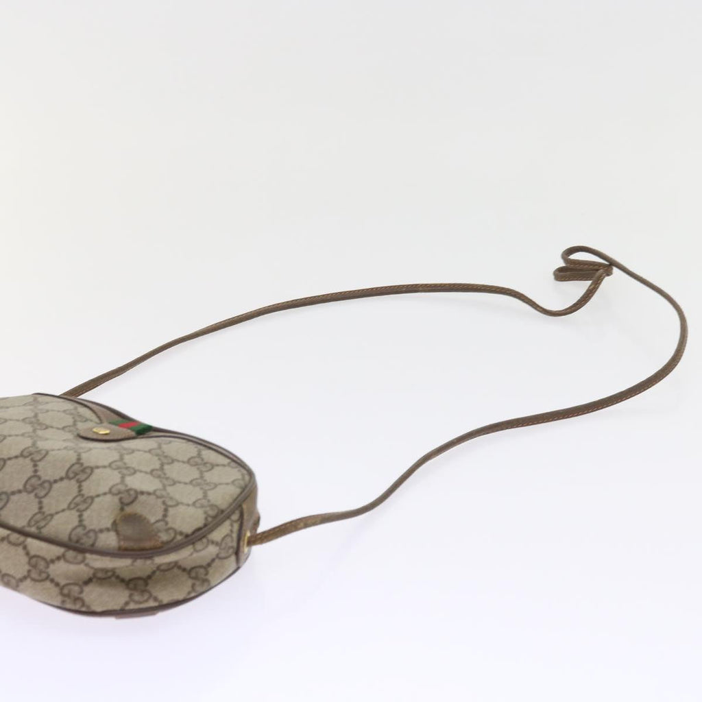 GUCCI GG Canvas Web Sherry Line Shoulder Bag PVC Leather Beige Red 55892