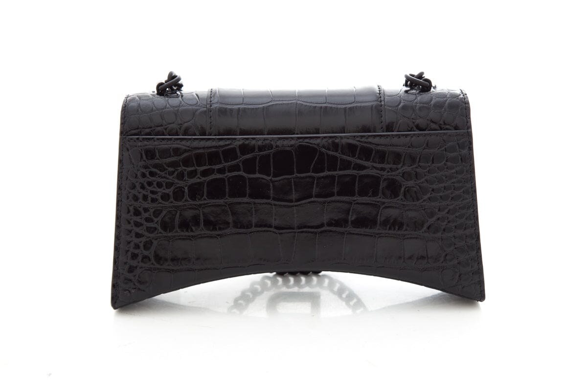 Balenciaga Black Hourglass Croc-Embossed Handbag