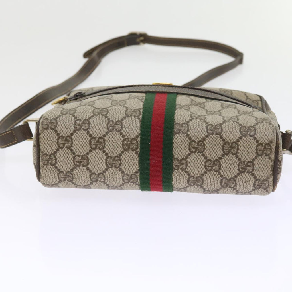 GUCCI GG Canvas Web Sherry Line Shoulder Bag PVC Leather Beige Red 55902
