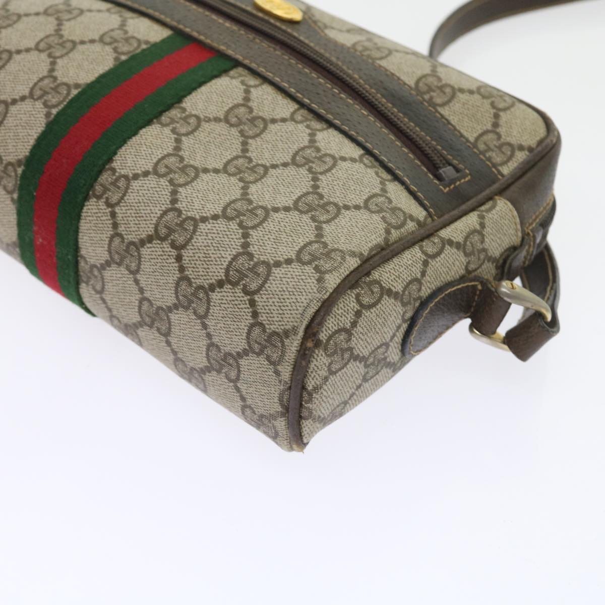 GUCCI GG Canvas Web Sherry Line Shoulder Bag PVC Leather Beige Red 55902