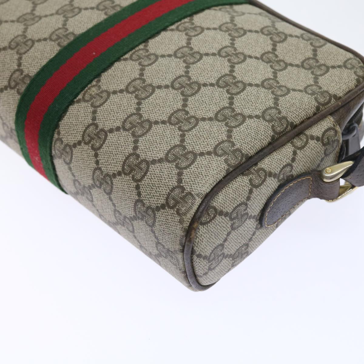 GUCCI GG Canvas Web Sherry Line Shoulder Bag PVC Leather Beige Red 55902