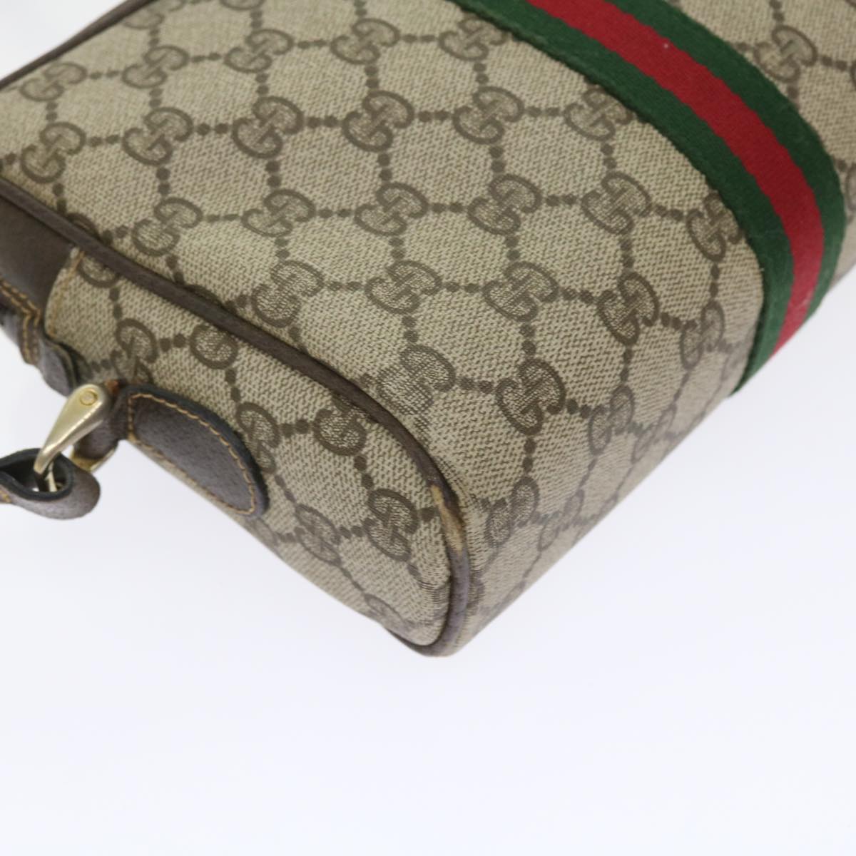 GUCCI GG Canvas Web Sherry Line Shoulder Bag PVC Leather Beige Red 55902