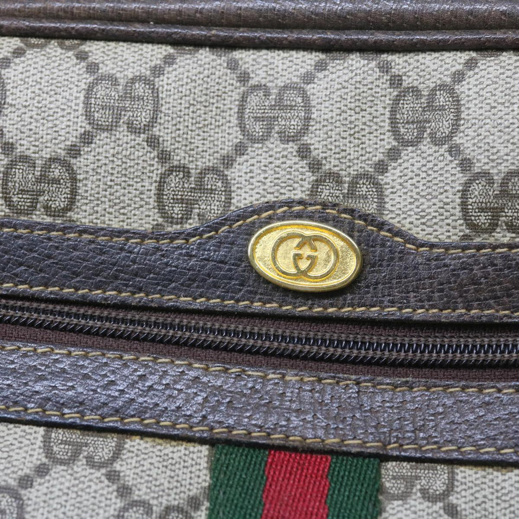GUCCI GG Canvas Web Sherry Line Shoulder Bag PVC Leather Beige Red 55902