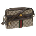 GUCCI GG Canvas Web Sherry Line Shoulder Bag PVC Leather Beige Red 55902