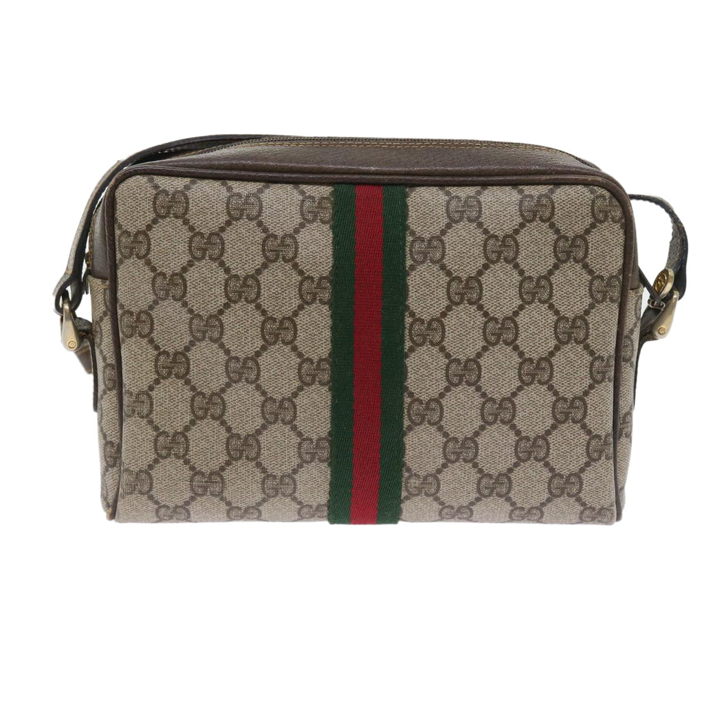GUCCI GG Canvas Web Sherry Line Shoulder Bag PVC Leather Beige Red 55902