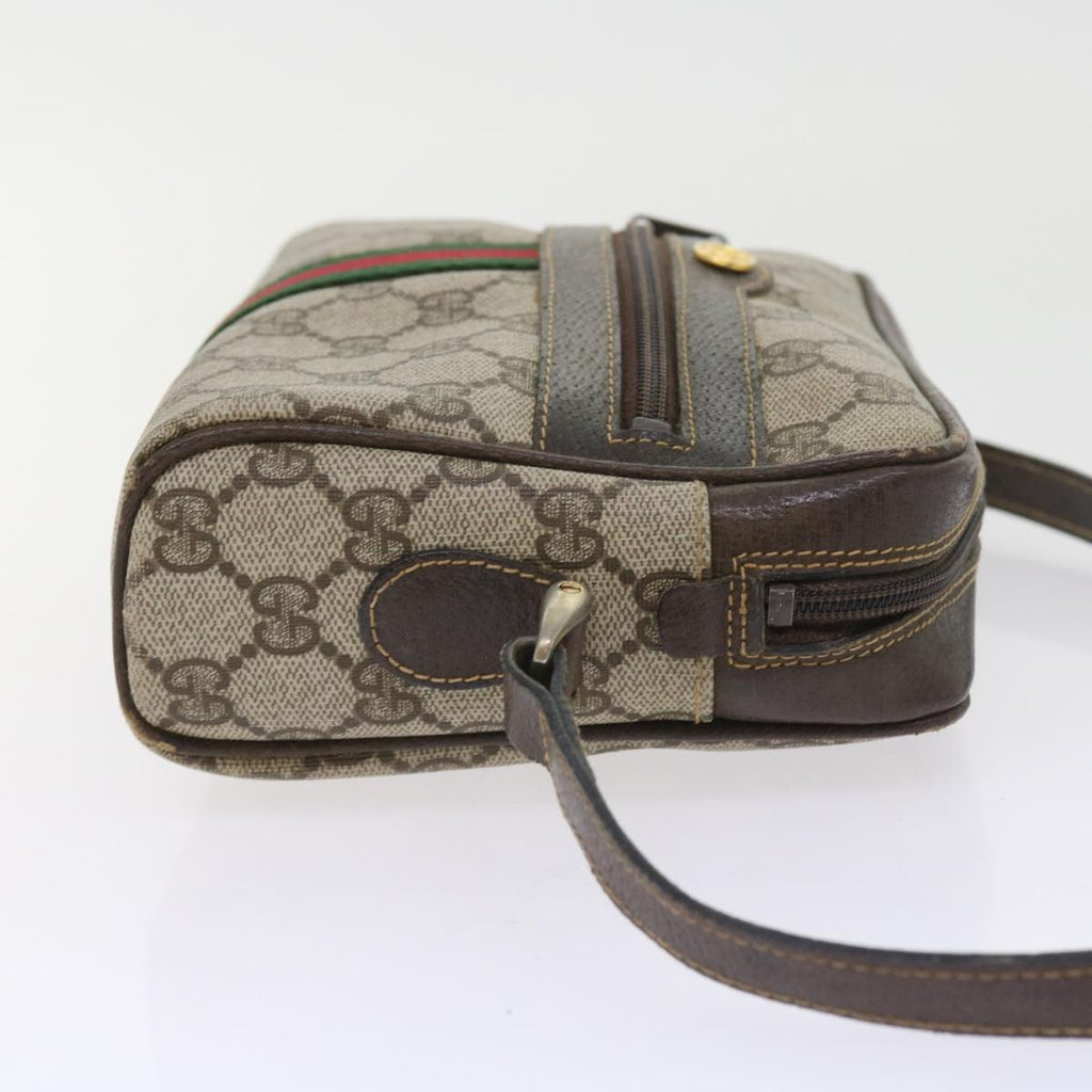GUCCI GG Canvas Web Sherry Line Shoulder Bag PVC Leather Beige Red 55902