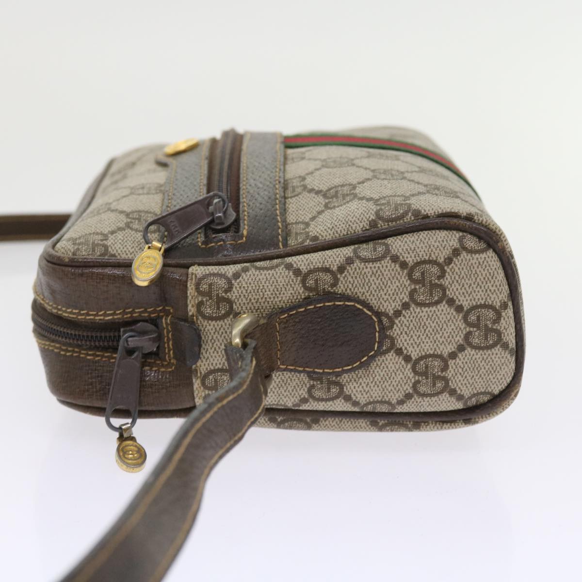 GUCCI GG Canvas Web Sherry Line Shoulder Bag PVC Leather Beige Red 55902