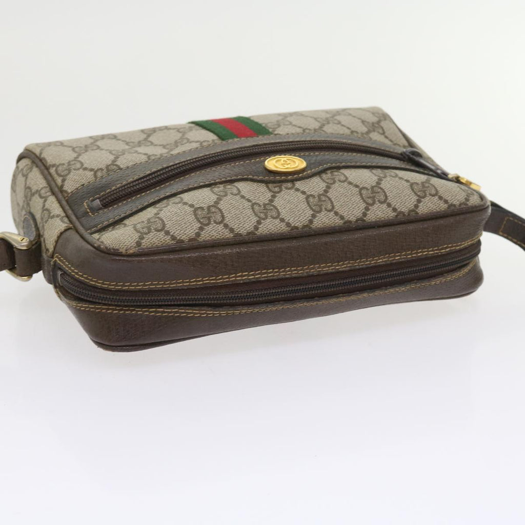 GUCCI GG Canvas Web Sherry Line Shoulder Bag PVC Leather Beige Red 55902