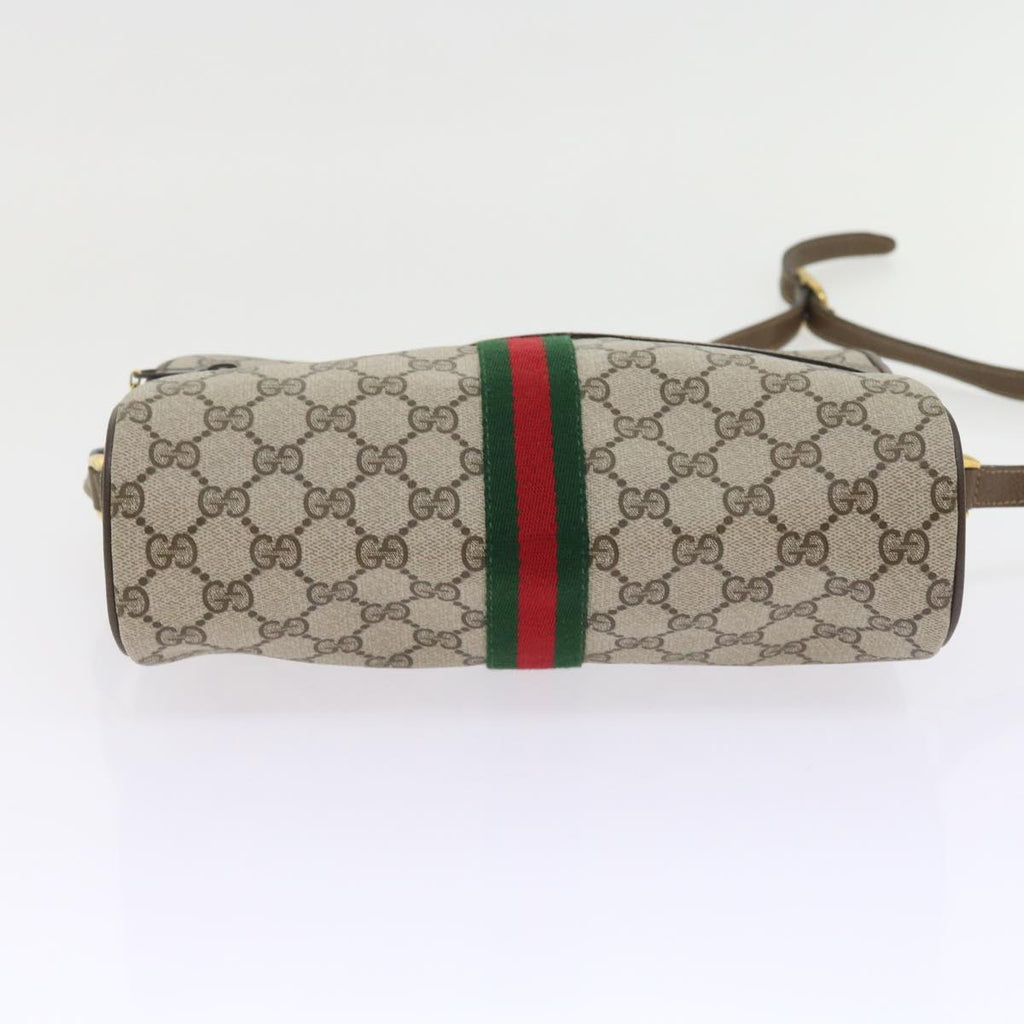 GUCCI GG Canvas Web Sherry Line Shoulder Bag PVC Leather Beige Red 55904