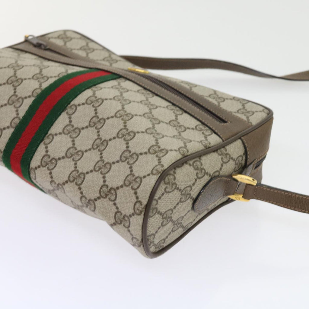 GUCCI GG Canvas Web Sherry Line Shoulder Bag PVC Leather Beige Red 55904